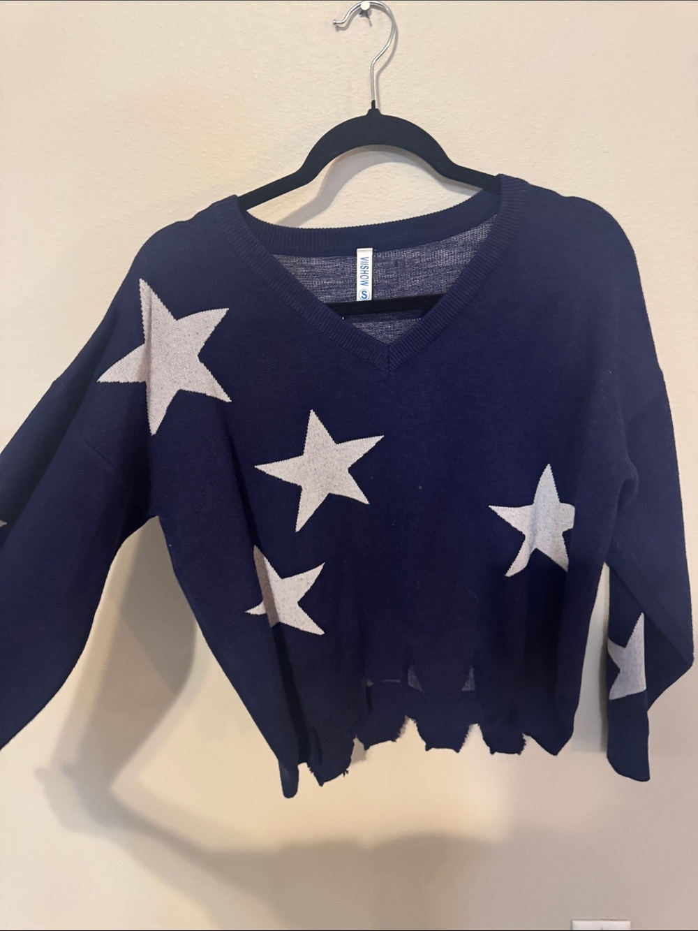 Navy Star V-Neck Sweater by Unknown Brand